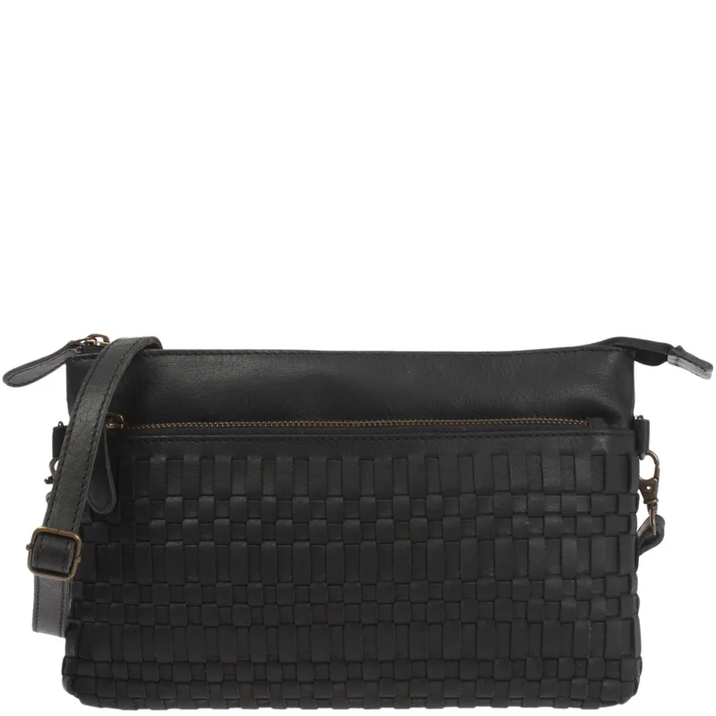 kleine Umhängetasche Schultertasche Damentasche Clutch Leder schwarz LE3081