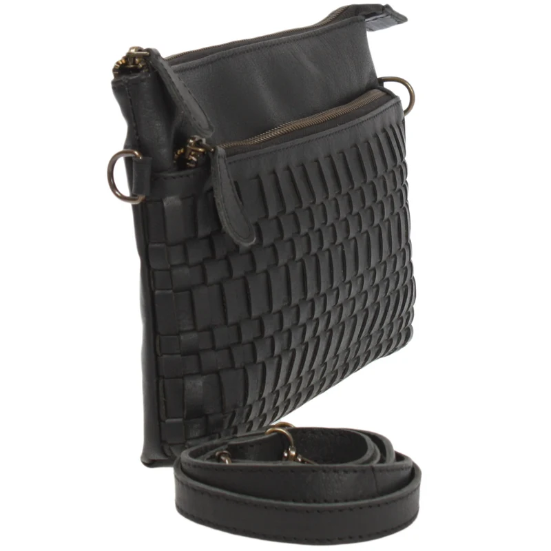 kleine Umhängetasche Schultertasche Damentasche Clutch Leder schwarz LE3081