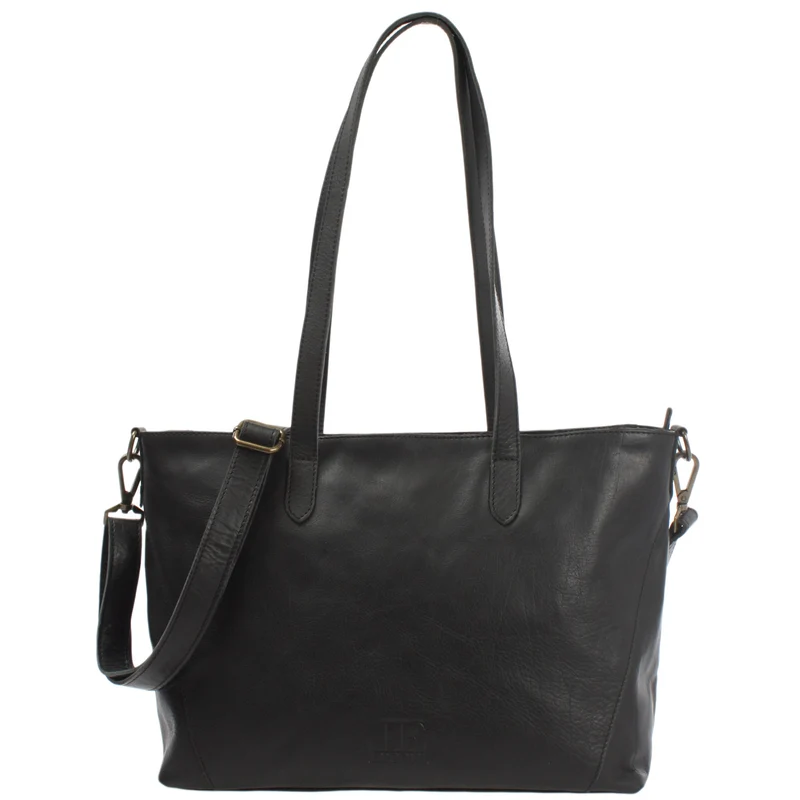 Schultertasche Damentasche DIN A4 Leder schwarz LE0071