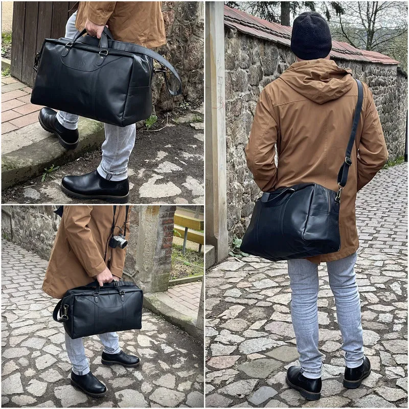 kleine Reisetasche Weekender Handgepäck Leder 45cm schwarz LE2009