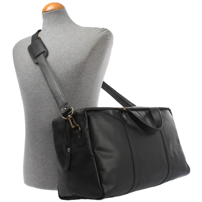 kleine Reisetasche Weekender Handgepäck Leder 45cm schwarz LE2009