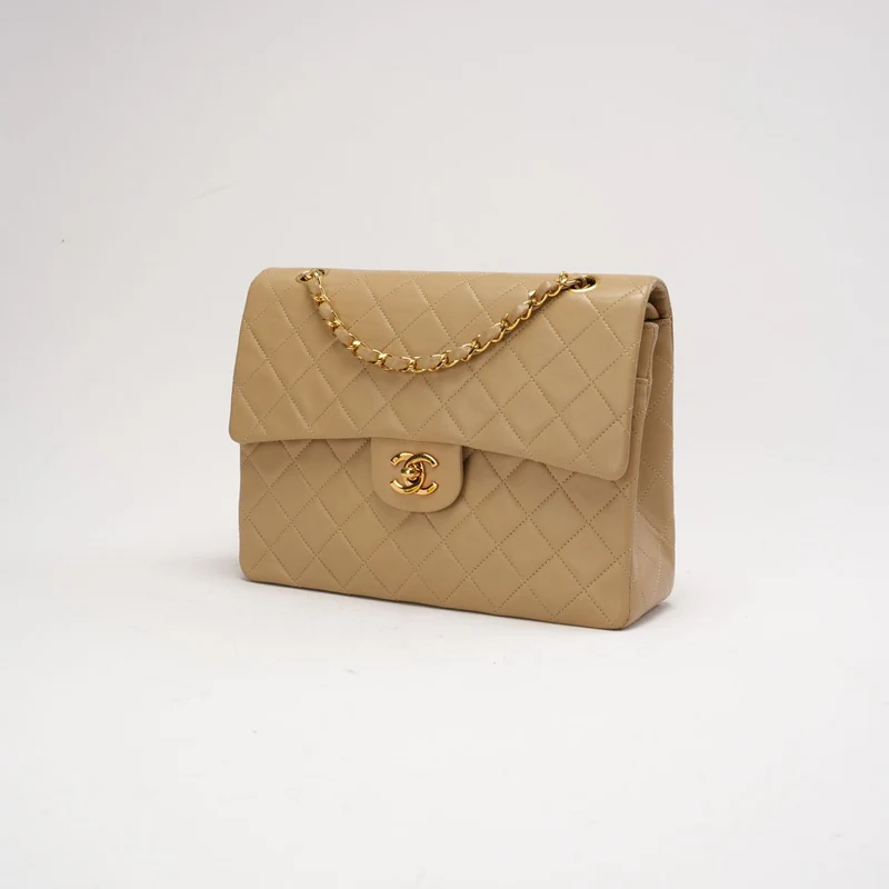 Chanel Vintage Medium Beige Classic Double Flap Bag 1991