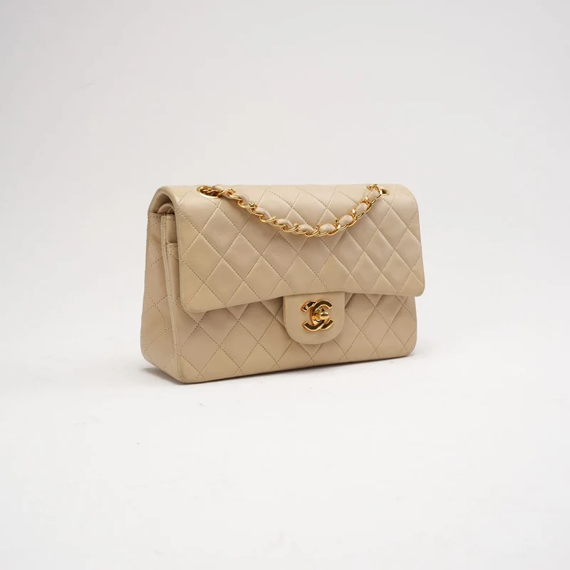 Chanel Vintage Beige Kleine Klassische Doppelflap-Tasche 1994