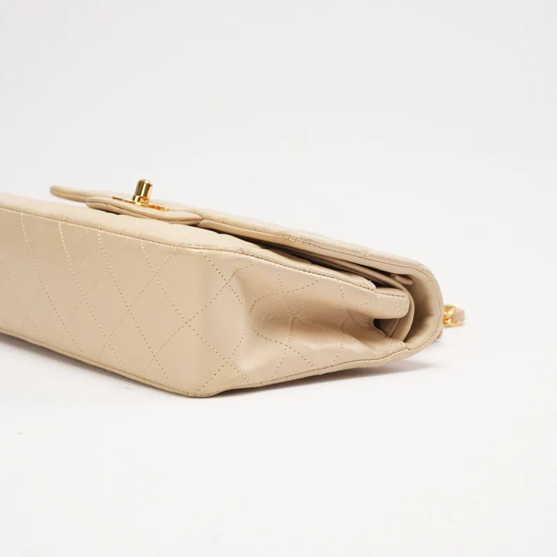 Chanel Vintage Beige Kleine Klassische Doppelflap-Tasche 1994
