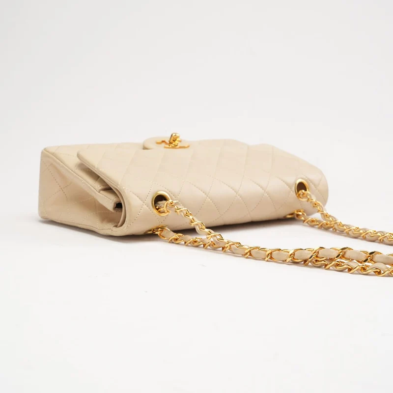 Chanel Vintage Beige Kleine Klassische Doppelflap-Tasche 1994