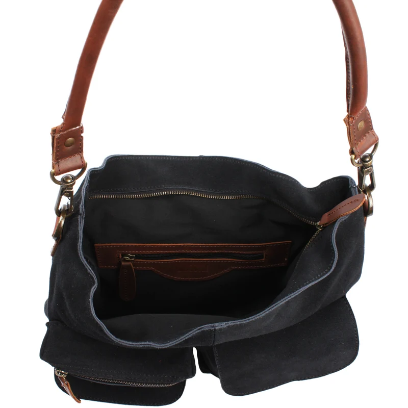 Schultertasche Umhängetasche Ledertasche Veloursleder anthrazit LE0039