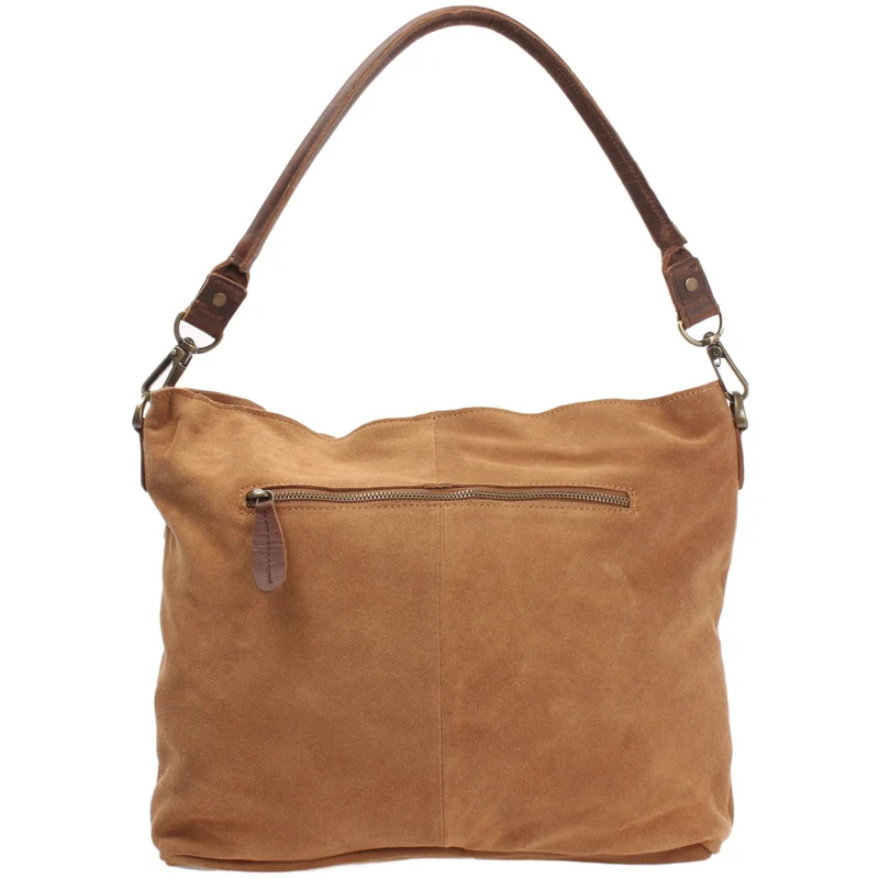 Schultertasche Umhängetasche Ledertasche Veloursleder cognac LE0039
