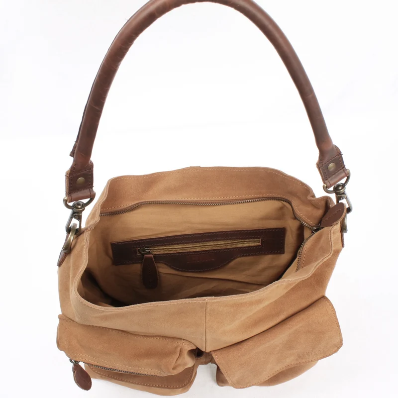 Schultertasche Umhängetasche Ledertasche Veloursleder cognac LE0039
