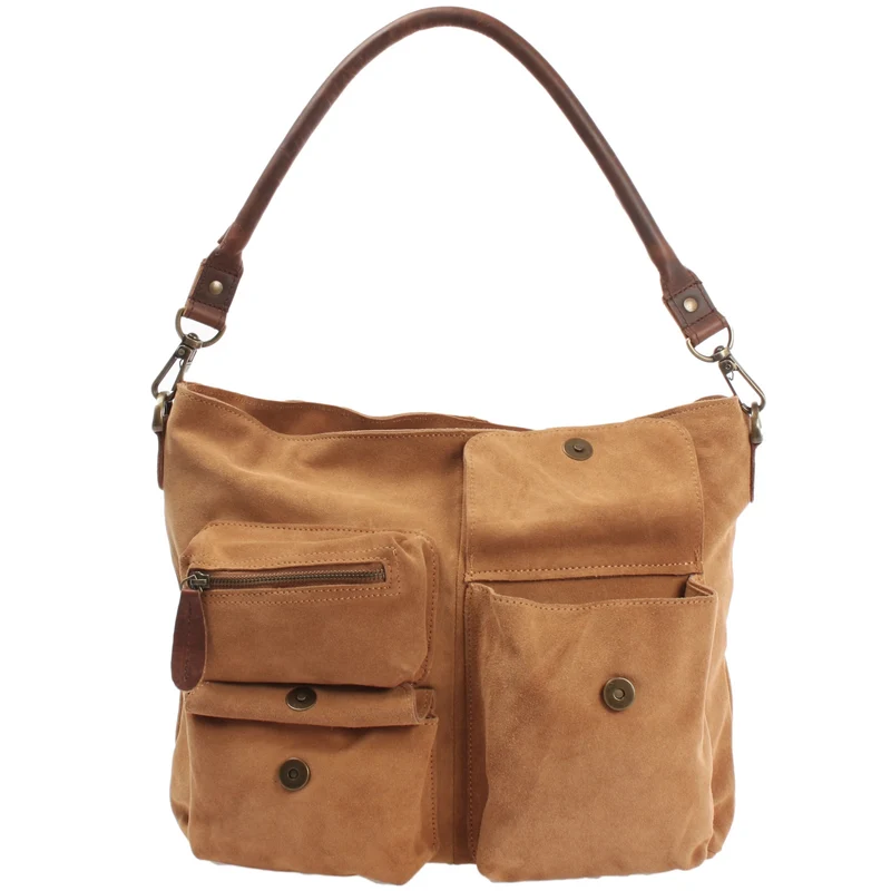 Schultertasche Umhängetasche Ledertasche Veloursleder cognac LE0039