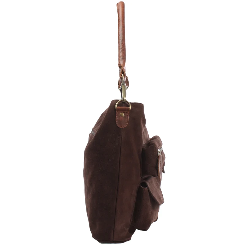 Schultertasche Umhängetasche Ledertasche Veloursleder dunkelbraun LE0039