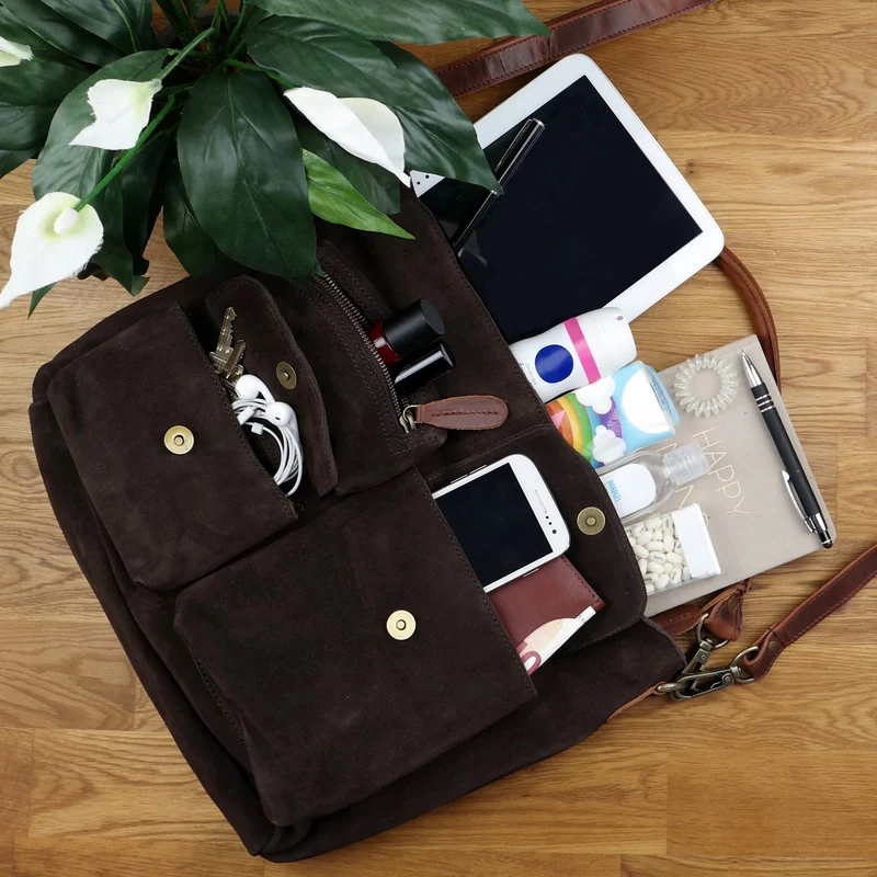Schultertasche Umhängetasche Ledertasche Veloursleder dunkelbraun LE0039