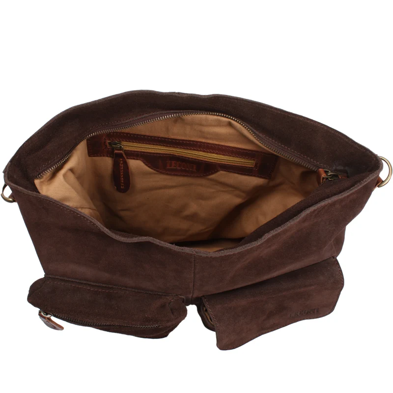 Schultertasche Umhängetasche Ledertasche Veloursleder dunkelbraun LE0039