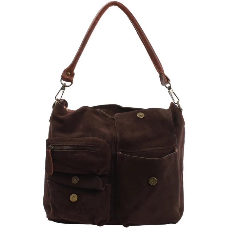 Schultertasche Umhängetasche Ledertasche Veloursleder dunkelbraun LE0039