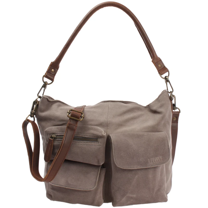 Schultertasche Umhängetasche Ledertasche Veloursleder grau LE0039