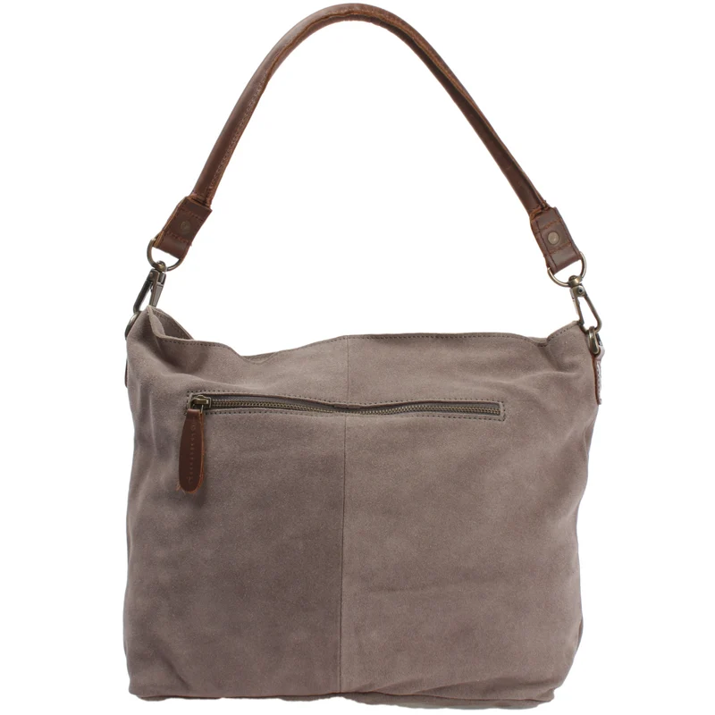 Schultertasche Umhängetasche Ledertasche Veloursleder grau LE0039