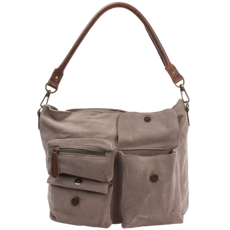 Schultertasche Umhängetasche Ledertasche Veloursleder grau LE0039