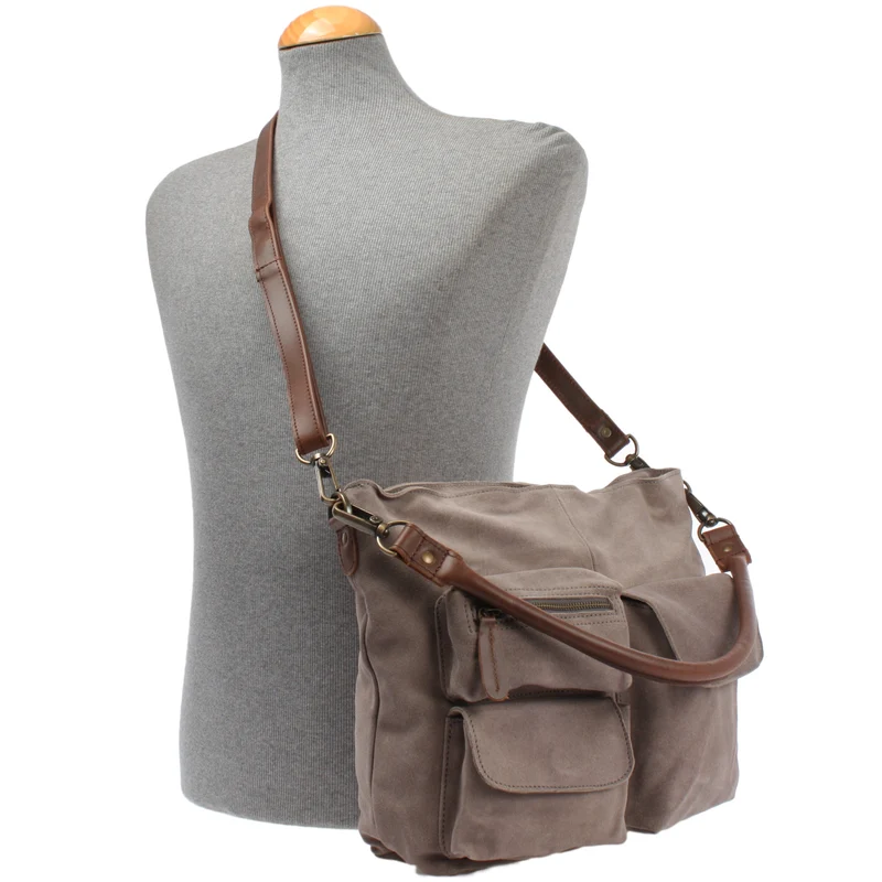 Schultertasche Umhängetasche Ledertasche Veloursleder grau LE0039