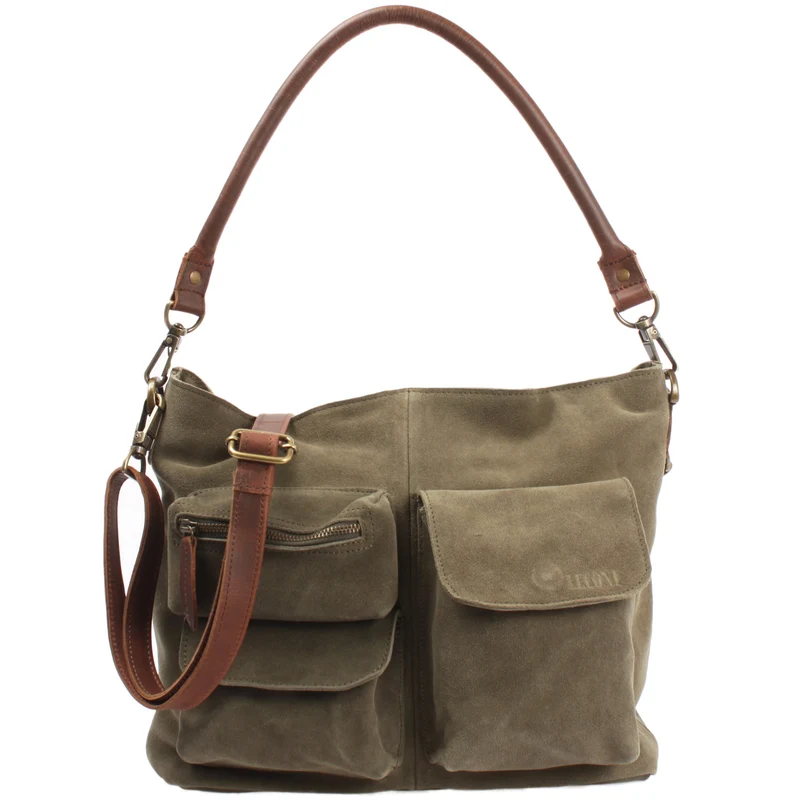 Schultertasche Umhängetasche Ledertasche Veloursleder grün LE0039