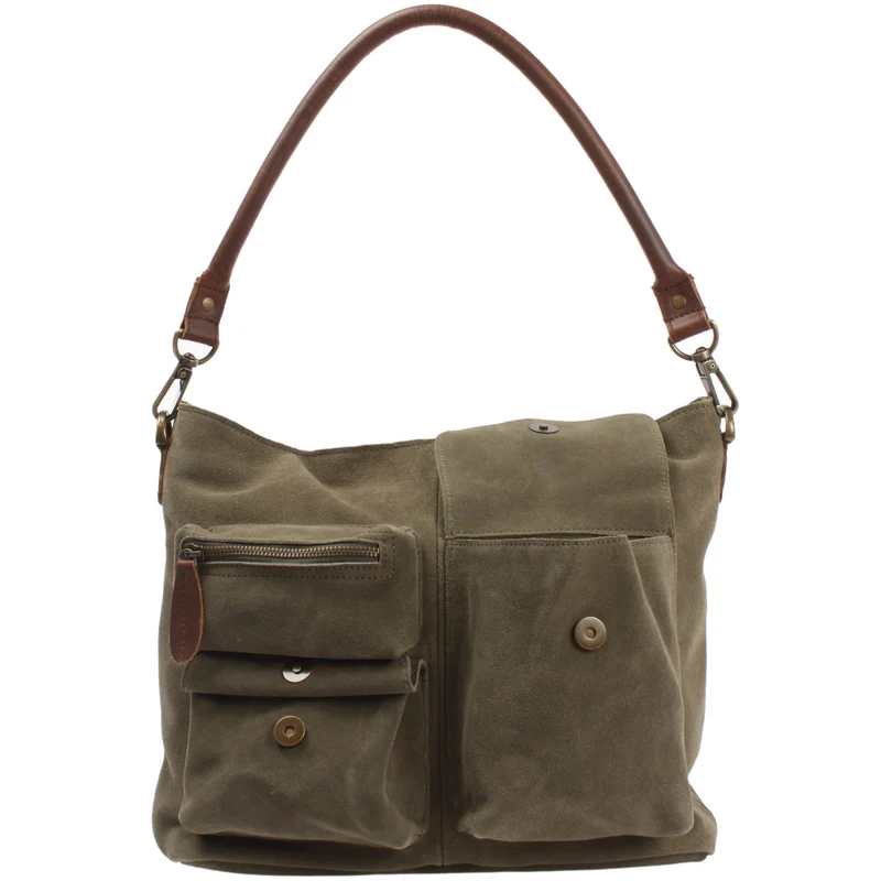 Schultertasche Umhängetasche Ledertasche Veloursleder grün LE0039