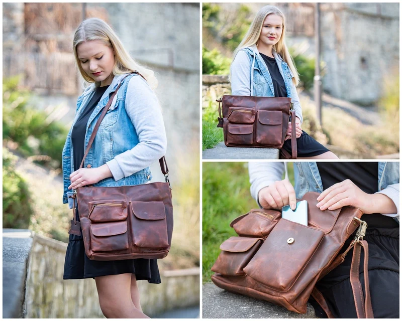 Schultertasche Umhängetasche Ledertasche Leder braun LE0039