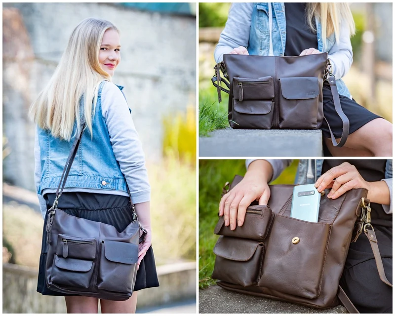 Schultertasche Umhängetasche Ledertasche Leder dunkelbraun LE0039