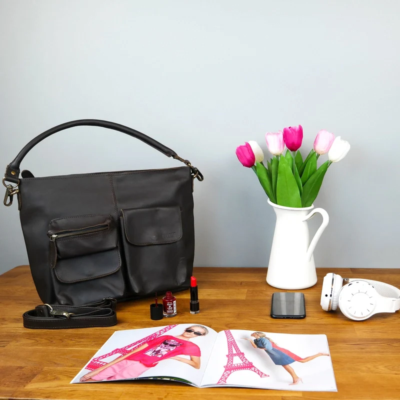 Schultertasche Umhängetasche Ledertasche Leder dunkelbraun LE0039
