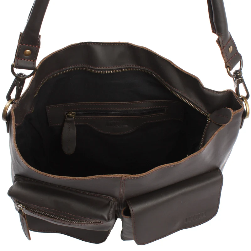 Schultertasche Umhängetasche Ledertasche Leder dunkelbraun LE0039