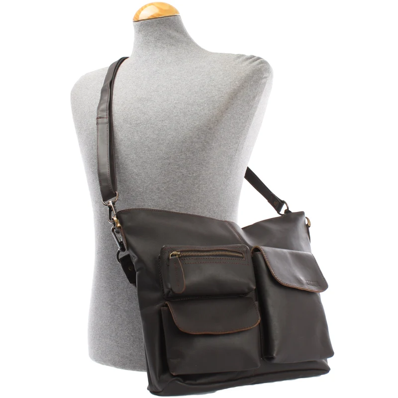 Schultertasche Umhängetasche Ledertasche Leder dunkelbraun LE0039