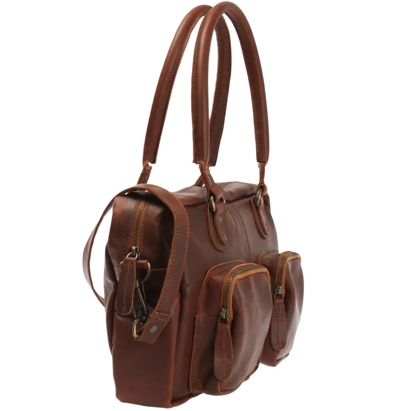 Schultertasche Handtasche Henkeltasche Damen Leder braun LE0046