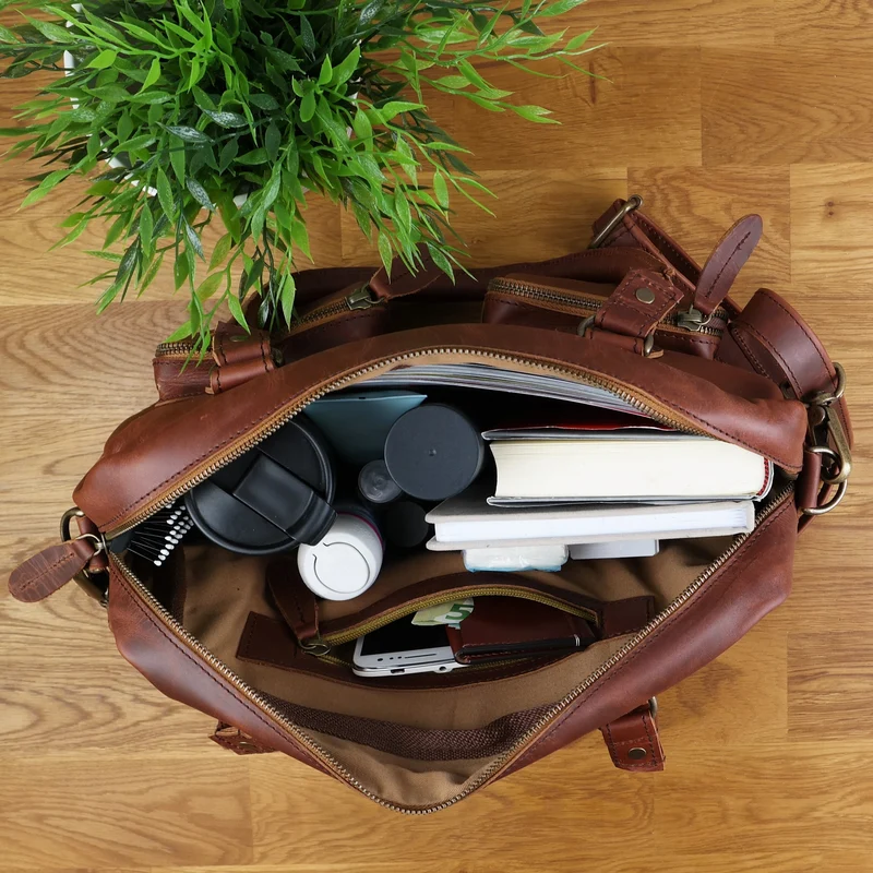 Schultertasche Handtasche Henkeltasche Damen Leder braun LE0046