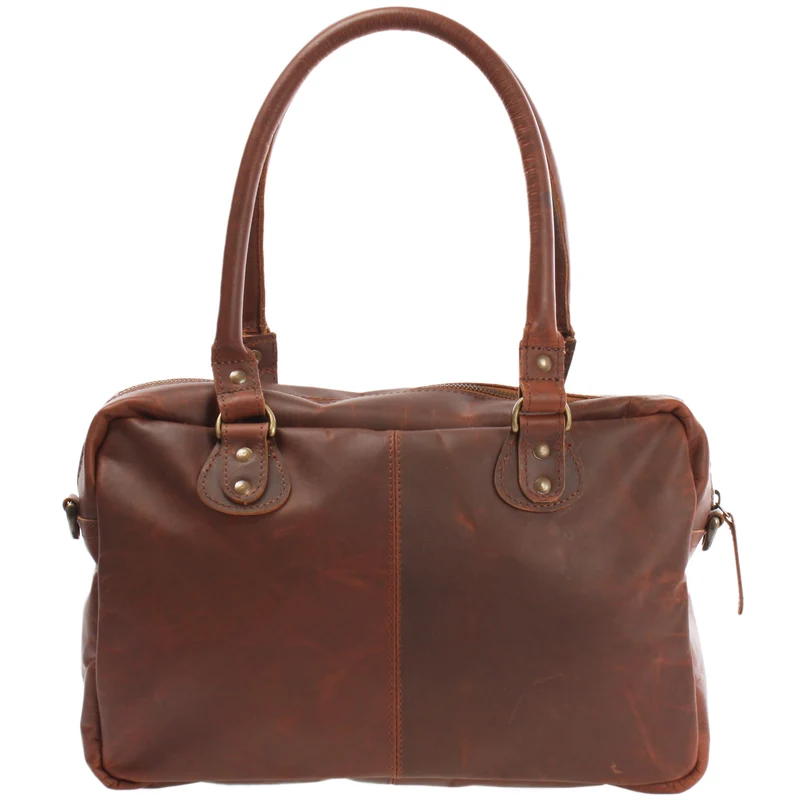 Schultertasche Handtasche Henkeltasche Damen Leder braun LE0046