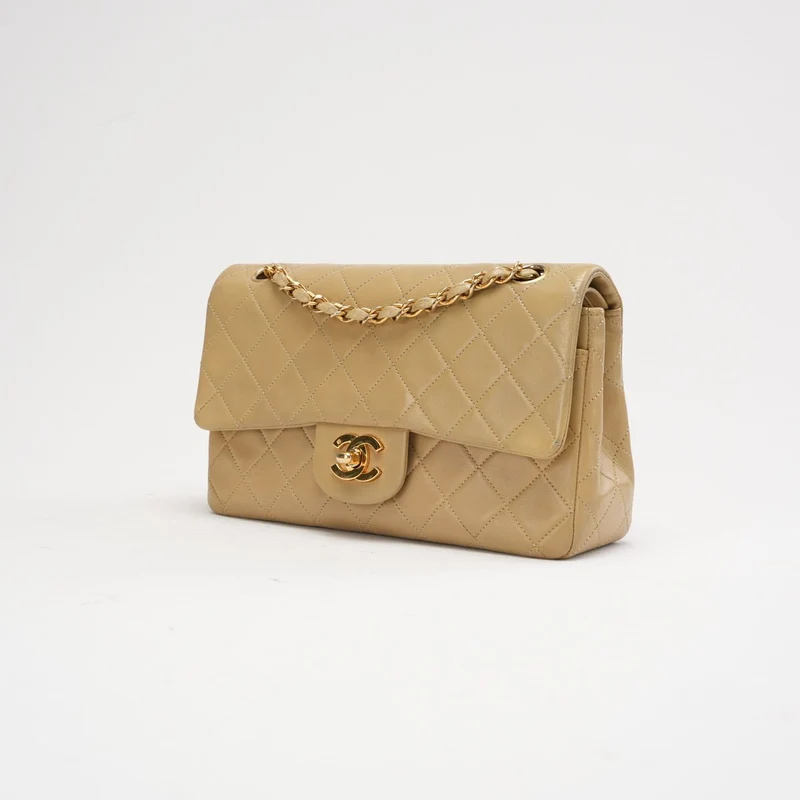 Chanel Vintage Beige Kleine Doppelflap-Tasche 1991