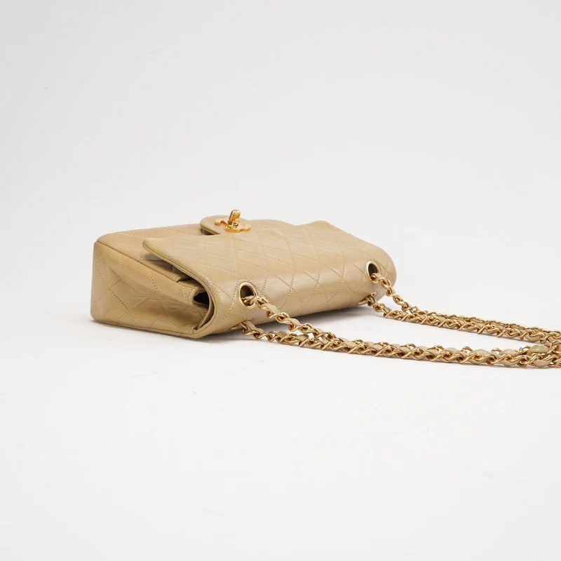 Chanel Vintage Beige Kleine Doppelflap-Tasche 1991