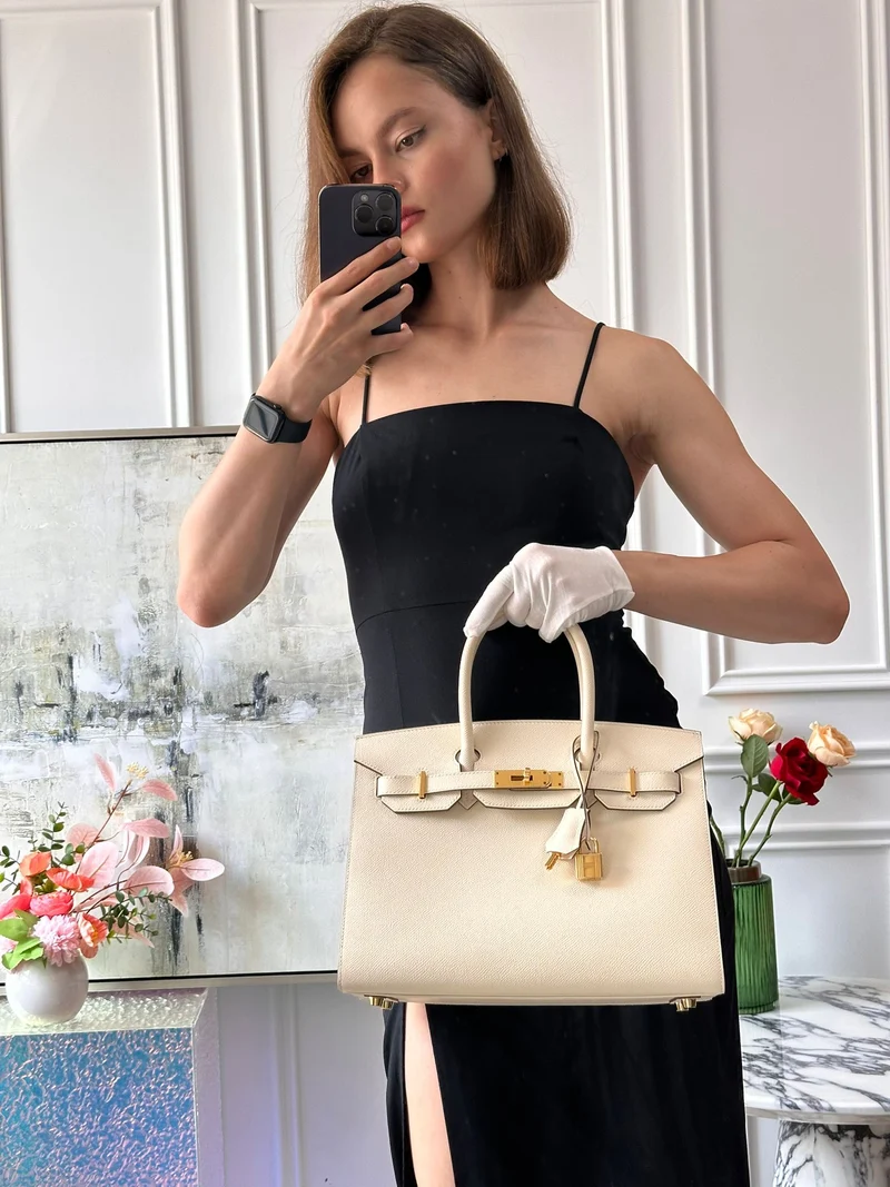 Hermes Birkin 30 Sellier Tasche aus Nata Epsom Leder mit goldener Hardware
