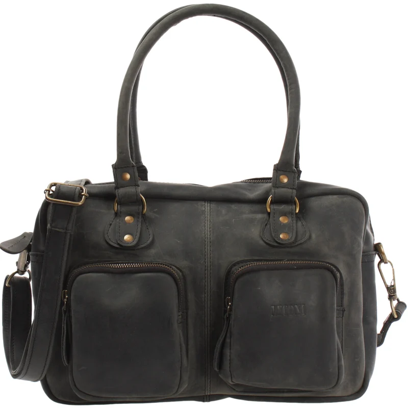 Schultertasche Handtasche Henkeltasche Damen Leder grau LE0046
