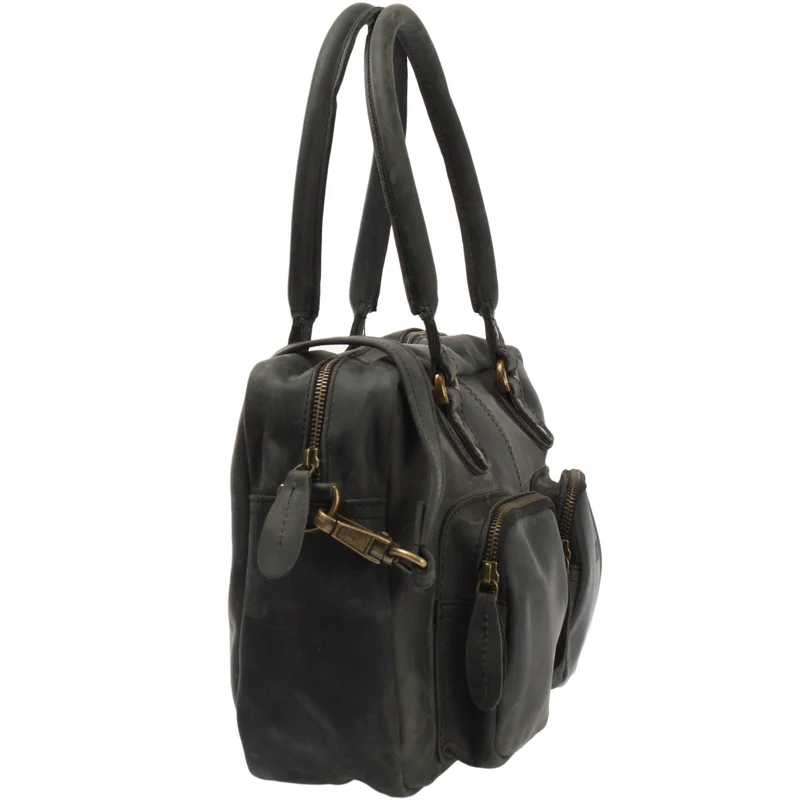Schultertasche Handtasche Henkeltasche Damen Leder grau LE0046
