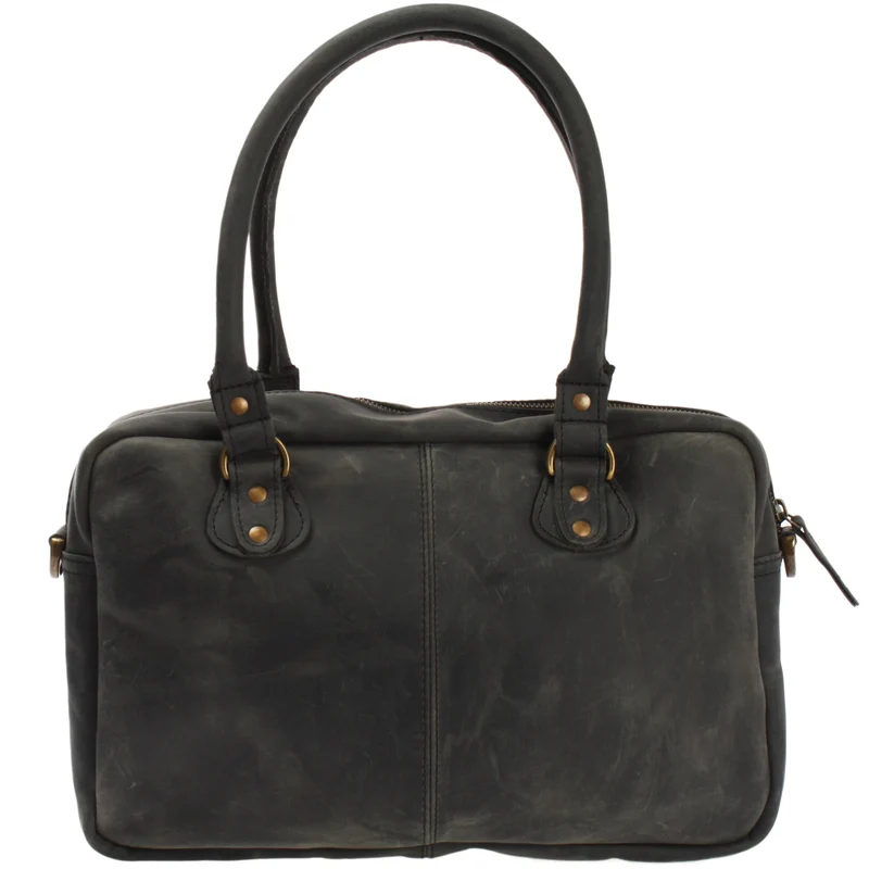 Schultertasche Handtasche Henkeltasche Damen Leder grau LE0046