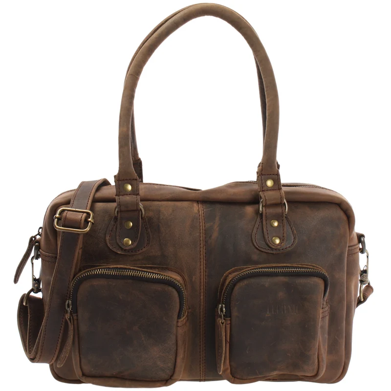Schultertasche Handtasche Henkeltasche Damen Leder schlamm LE0046