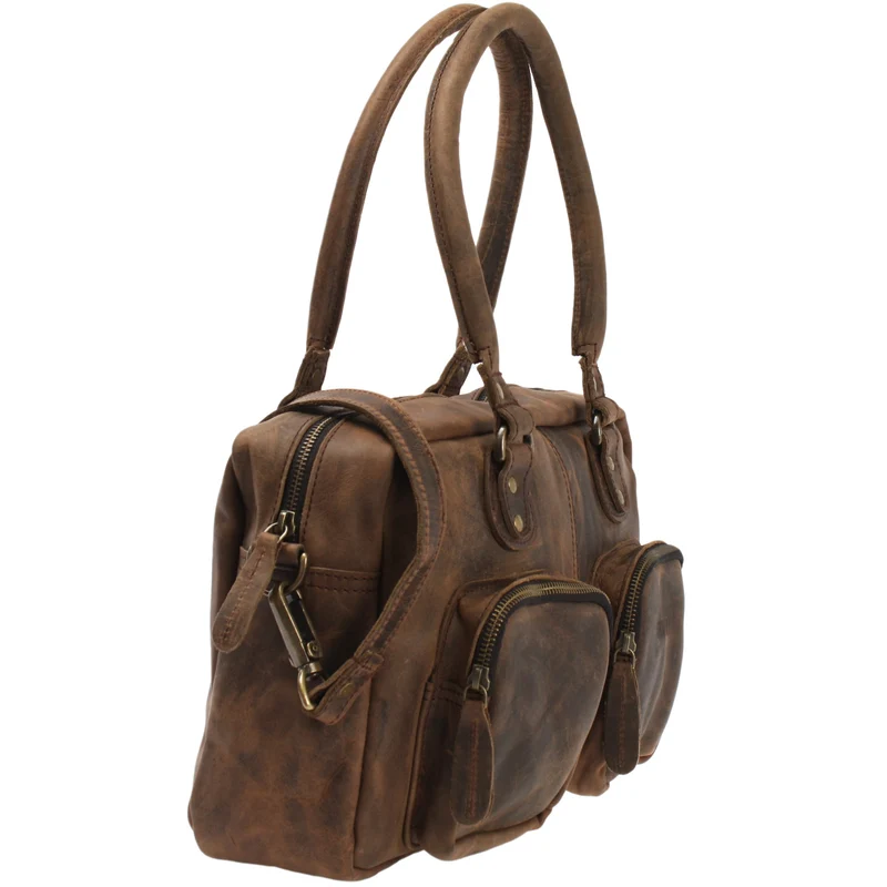 Schultertasche Handtasche Henkeltasche Damen Leder schlamm LE0046