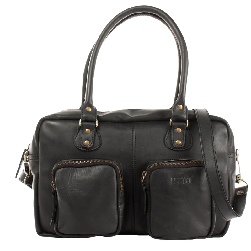 Schultertasche Handtasche Henkeltasche Damen Leder schwarz LE0046