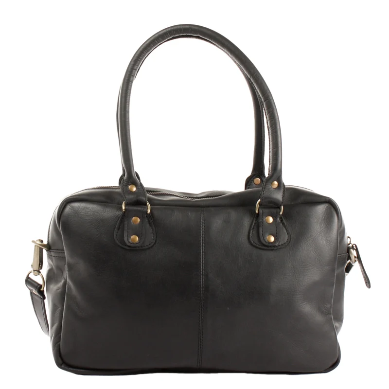 Schultertasche Handtasche Henkeltasche Damen Leder schwarz LE0046