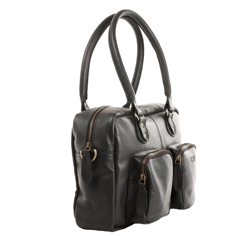 Schultertasche Handtasche Henkeltasche Damen Leder schwarz LE0046