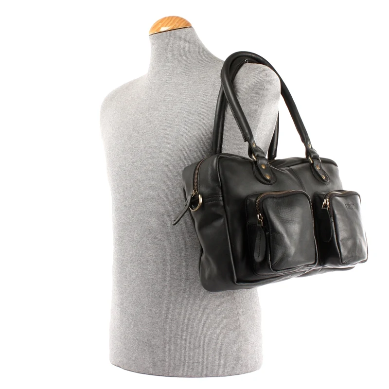 Schultertasche Handtasche Henkeltasche Damen Leder schwarz LE0046