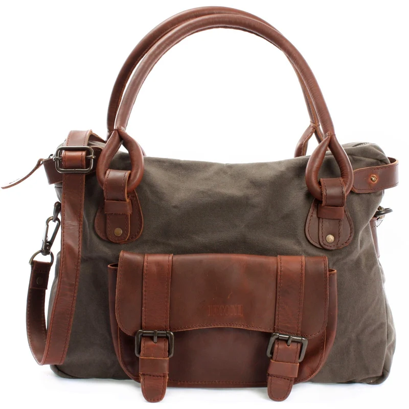 Schultertasche Henkeltasche Damentasche Handtasche Leder Canvas grau LE0050
