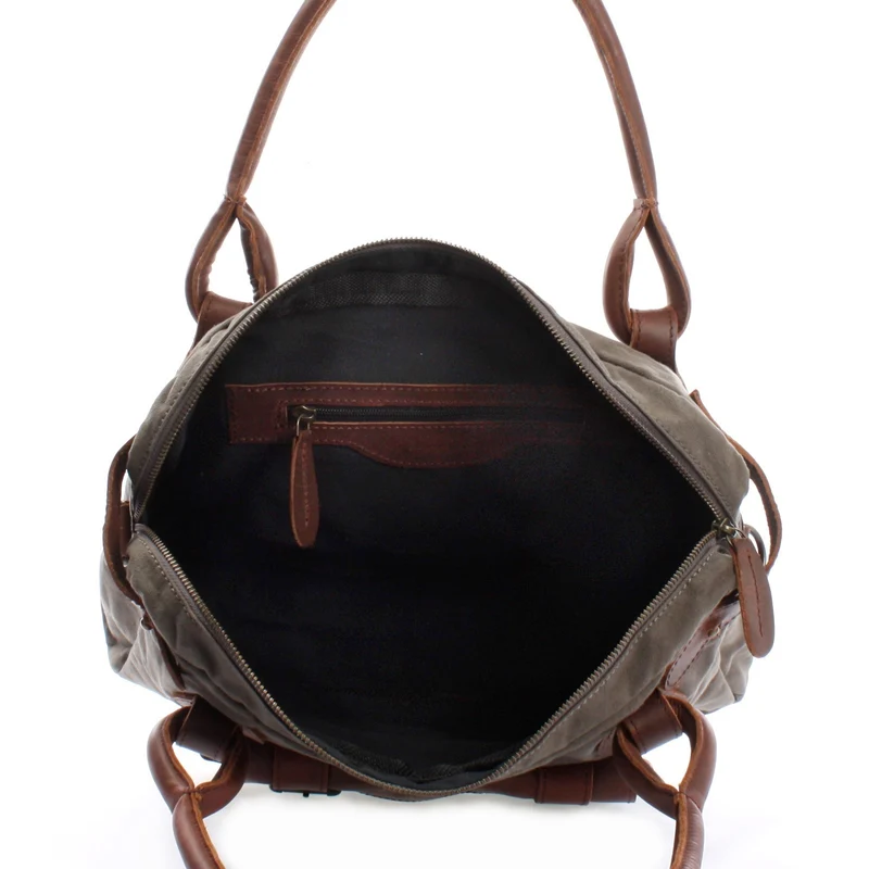 Schultertasche Henkeltasche Damentasche Handtasche Leder Canvas grau LE0050