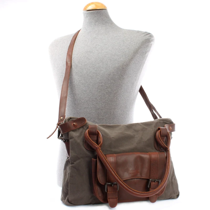 Schultertasche Henkeltasche Damentasche Handtasche Leder Canvas grau LE0050