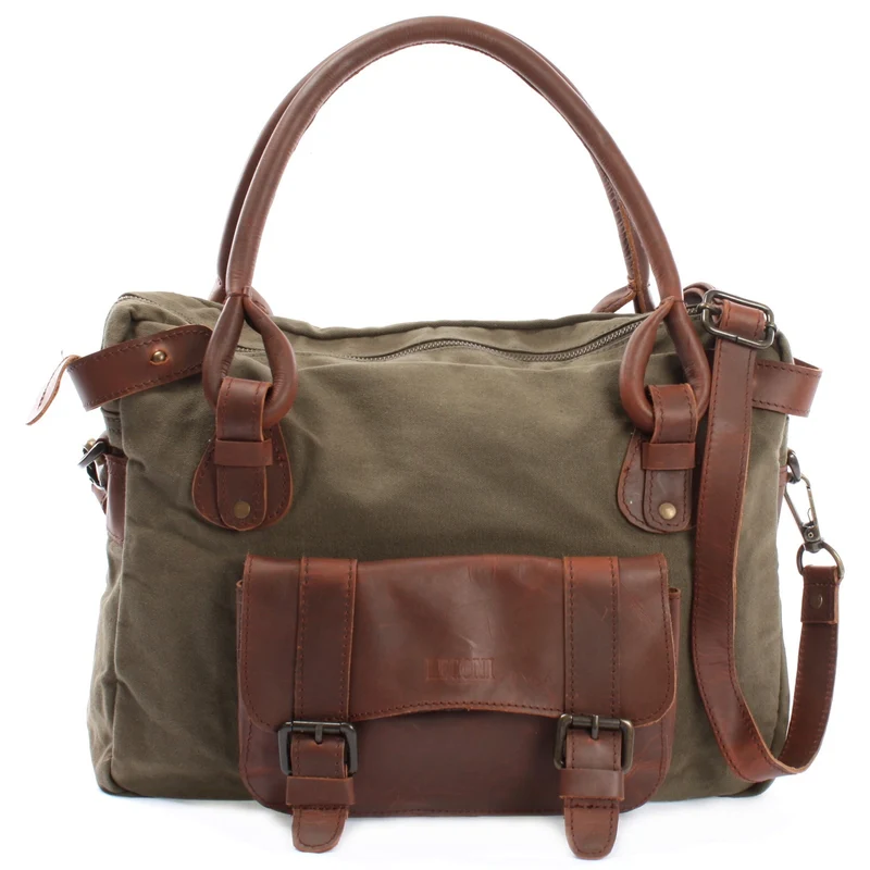 Schultertasche Henkeltasche Damentasche Handtasche Leder Canvas grün LE0050
