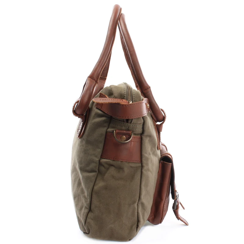Schultertasche Henkeltasche Damentasche Handtasche Leder Canvas grün LE0050