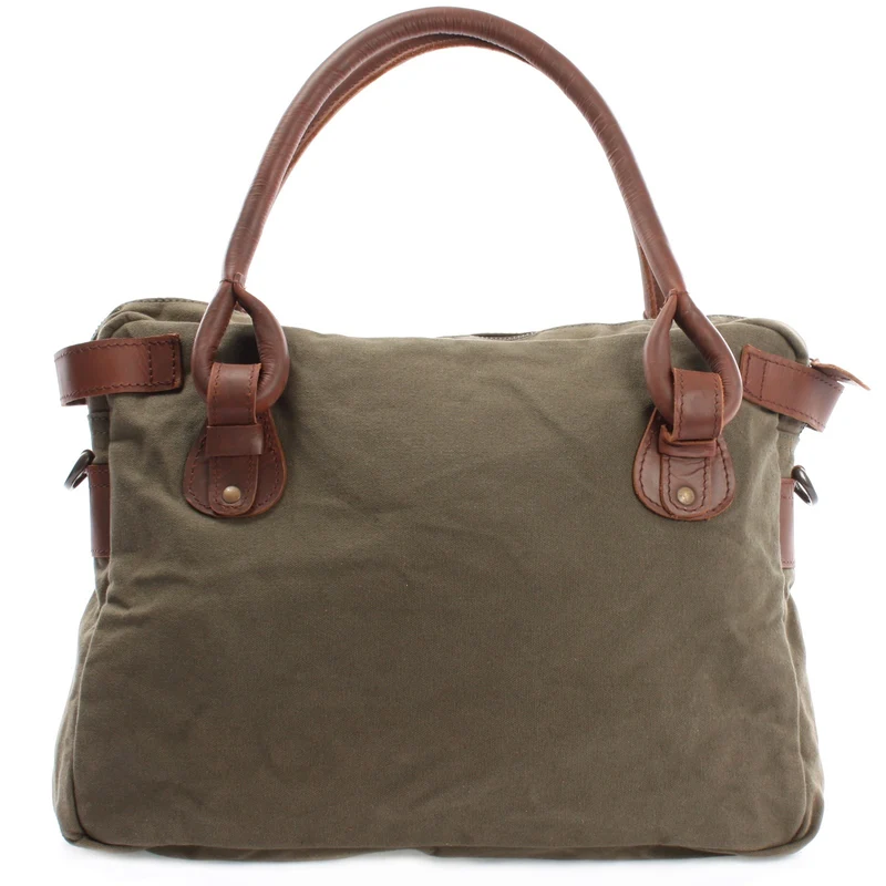 Schultertasche Henkeltasche Damentasche Handtasche Leder Canvas grün LE0050