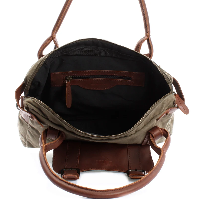Schultertasche Henkeltasche Damentasche Handtasche Leder Canvas grün LE0050